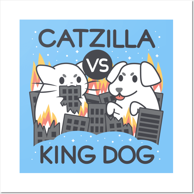 Catzilla vs King dog Wall Art by Domichan